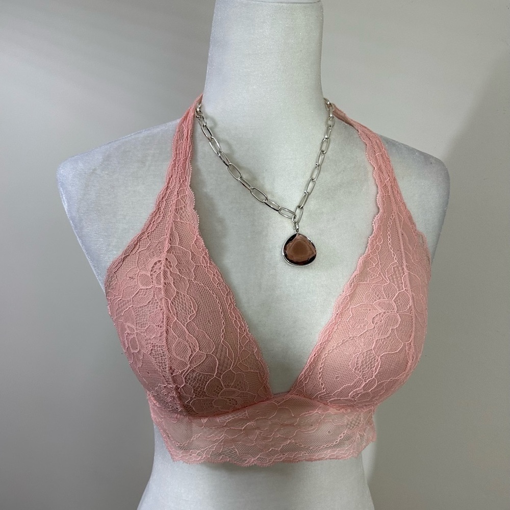 Just Be sz lg bra pink Hooks around the neck Lace